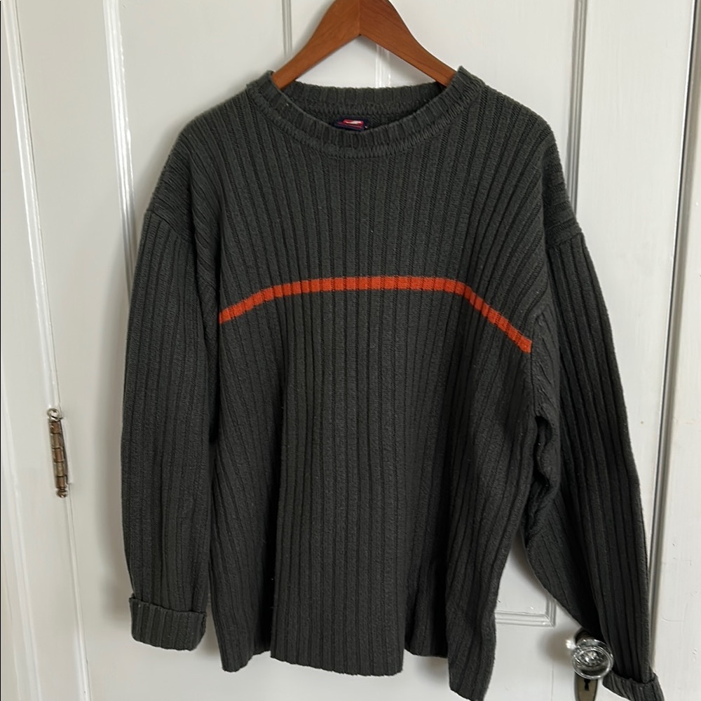 Ruche Crewneck Sweater in Gray and Orange with Ribbed Texture